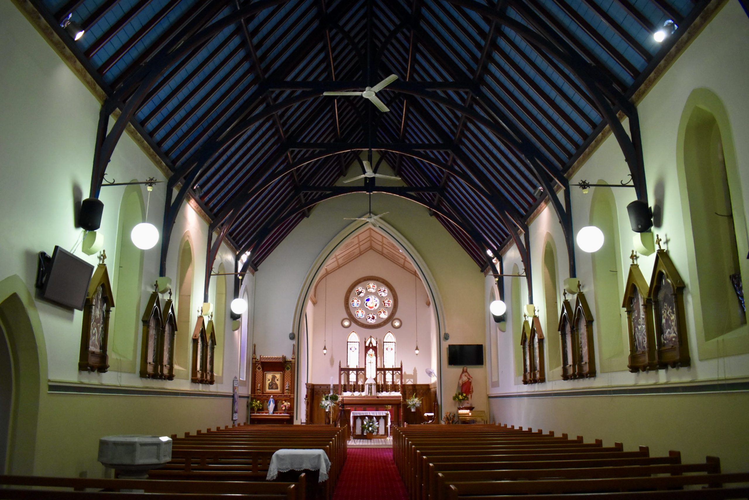 Inside St Patrick's Church Singleton from the back of the church